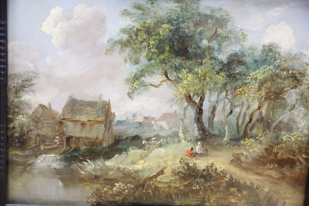 After Gainsborough, oil on panel, Landscape with cottage, 22 x 29cm